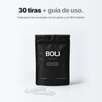 Qué trae el pack de Tiras Deportivas BOU: 30 tiras, bolsa con cierre y tarjeta con la guía de uso